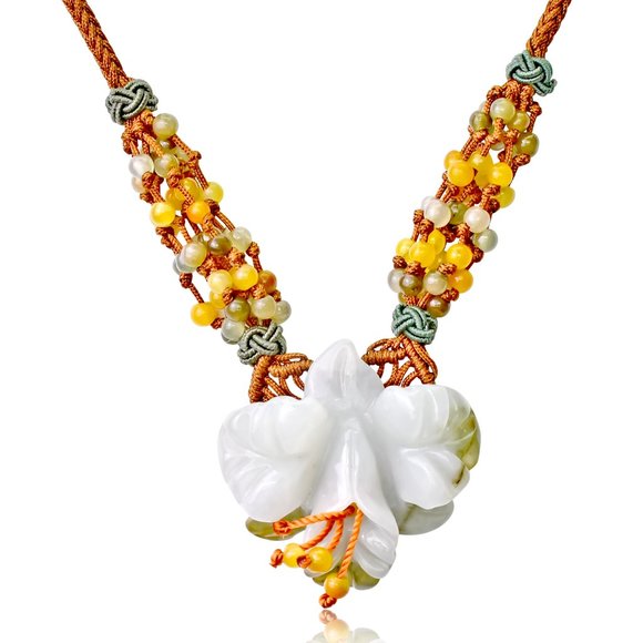 Iris Flower Handmade Jade Necklace Pendant - Picture 3 of 4